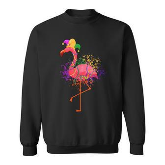 Jester Pink Flamingo Bird Animal Cute Mardi Gras Carnival Sweatshirt - Seseable