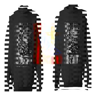 Jesus Lion American Flag Christian Cross Patriotic Patriot Sweatshirt - Seseable