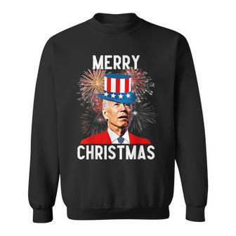 Joe Biden Xmas Merry Christmas For Funny 4Th Of July Men Women Sweatshirt Graphic Print Unisex - Thegiftio UK