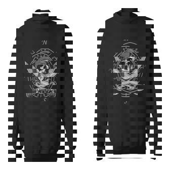 Jolly Roger Pirate Skull And Cutlasses Compass Distressed Sweatshirt - Seseable