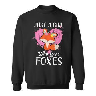 Just A Girl Who Loves Foxes T Pink Cute Heart And Fox Sweatshirt - Seseable