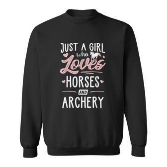 Just A Girl Who Loves Horses And Archery Horse Lover Men Women Sweatshirt Graphic Print Unisex - Thegiftio UK