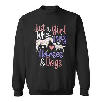 Just A Girl Who Loves Horses And Dogs Equestrian Dog Lover Sweatshirt | Mazezy