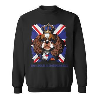 King Charles Coronation Spaniel Dog Wearing A Crown & Flag Sweatshirt | Mazezy