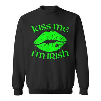 Kiss Me Im Irish Lips Sexy St Patricks Day Sweatshirt - Seseable