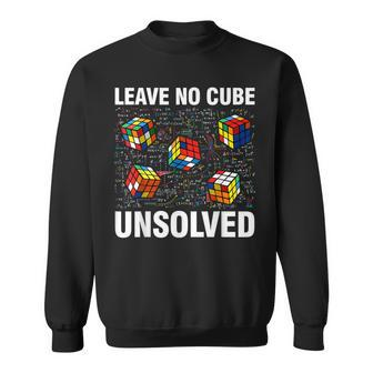Leave No Cube Unsolved Funny Speed Cubing Math Men Women Sweatshirt Graphic Print Unisex - Thegiftio UK
