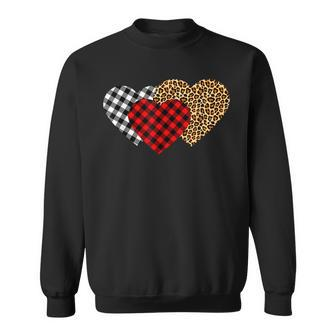 Leopard Heart Buffalo Plaid Heart Valentine Day Sweatshirt - Seseable