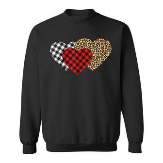 Leopard Heart Buffalo Red Black Plaid Heart Valentine Day Men Women Sweatshirt Graphic Print Unisex - Seseable