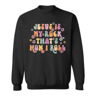 Leopard Jesus Is My Rock And That Is How I Roll Retro Groovy Sweatshirt | Mazezy