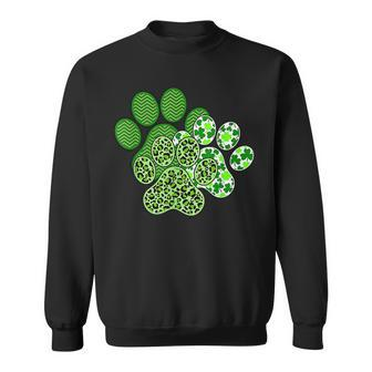 Leopard Shamrocks St Patricks Day Dog Paw Print Cute Sweatshirt - Seseable