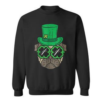 Leprechaun Hat Pug Shamrock Glasses St Patricks Day Dog Sweatshirt - Seseable