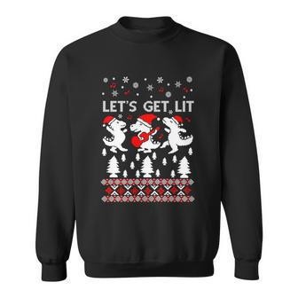 Lets Get Lit Pajamas Dinosaur Ugly Christmas Sweater Gift Sweatshirt - Monsterry DE