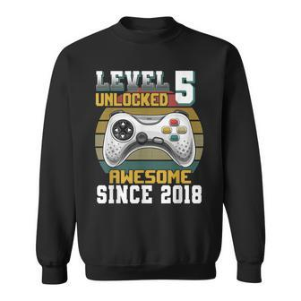 Level 5 Unlocked Awesome Since 2018 5Th Birthday Gaming Men Women Sweatshirt Graphic Print Unisex - Seseable