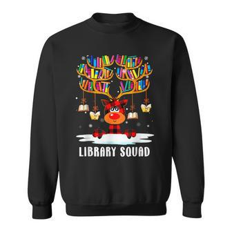 Library Squad Reindeer Christmas Funny Book Lover Pajama Men Women Sweatshirt Graphic Print Unisex - Thegiftio UK