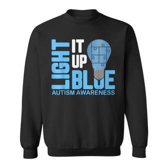 Light It Up Blue Autism Awareness Puzzle Piece Ribbon Sweatshirt | Mazezy