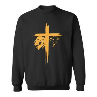 Lion And Lamb Cross Christian Sweatshirt - Seseable