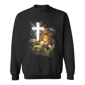 Lion And Lamb Cross Jesus Christ Sweatshirt - Seseable