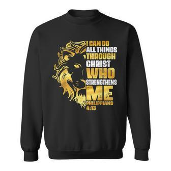 Lion Christian I Can Do-All Things Through Christ Religious Sweatshirt - Seseable