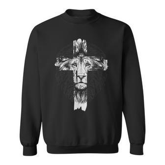 Lion Cross God Christian Religion Lions Christian Sweatshirt - Seseable