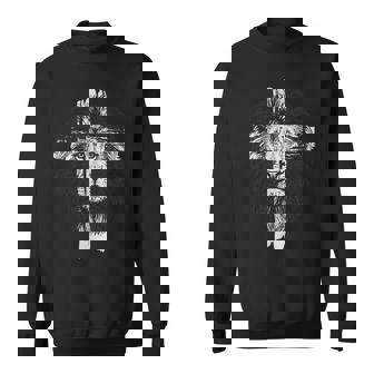 Lion Cross God Christian Religion Lions Christian Sweatshirt - Seseable