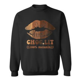 Lips Brown Choc Lit 100 Melanin Black Woman History Month Men Women Sweatshirt Graphic Print Unisex - Thegiftio UK