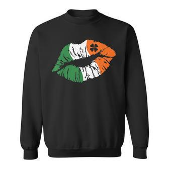 Lips Ireland Flag Clovers St Patricks Day Shamrock Lucky Sweatshirt - Seseable