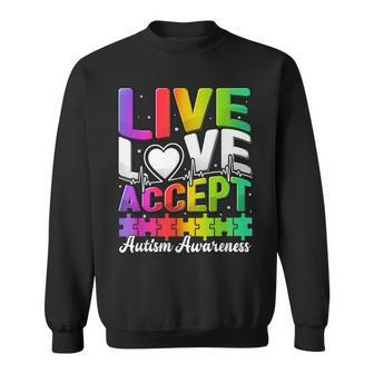 Live Love Accept Autism Awareness Tie Dye Puzzle Heartbeat  Sweatshirt