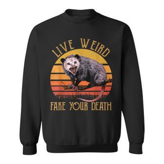 Live Weird Fake Your Death Opossum Ugly Cats Retro Vintage Men Women Sweatshirt Graphic Print Unisex - Seseable