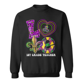 Love 1St Grade Teacher Funny Mardi Gras Party Leopard Sweatshirt - Seseable