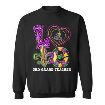 Love 3Rd Grade Teacher Funny Mardi Gras Party Leopard Sweatshirt - Seseable