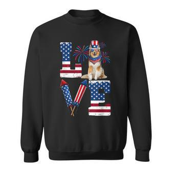 Love Fireworks American Flag Shetland Sheepdog 4Th Of July Sweatshirt | Mazezy