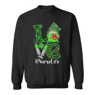 Love Gnome Nurse Life Er Rn St Patricks Day Leopard Shamrock Sweatshirt - Seseable