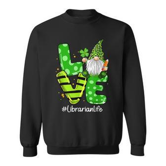 Love Librarian Life Gnome Leopard Shamrock St Patricks Day Sweatshirt - Seseable
