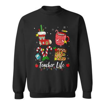 Love Teacher Life Candy Cane Lover Funny Christmas Xmas Men Women Sweatshirt Graphic Print Unisex - Seseable