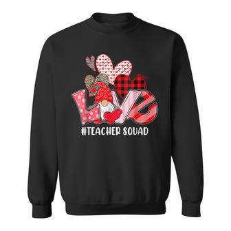Love Teacher Squad Gnome Hearts Leopard Plaid Valentines Day Men Women Sweatshirt Graphic Print Unisex - Seseable