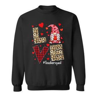 Love Teacher Squad Gnome Hearts Leopard Valentines Teacher Sweatshirt - Seseable