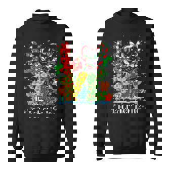 Love Teacher Xmas Candy Cane Gingerbread Christmas Pajamas Men Women Sweatshirt Graphic Print Unisex - Thegiftio