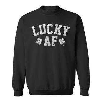 Lucky Af Mens Distressed St Patricks Day Sweatshirt - Seseable