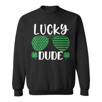 Lucky Dude St Patricks Day Sunglasses With Shamrock Sweatshirt - Thegiftio