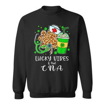 Lucky Vibes & Cna Life St Patricks Day Leopard Shamrock Sweatshirt - Thegiftio