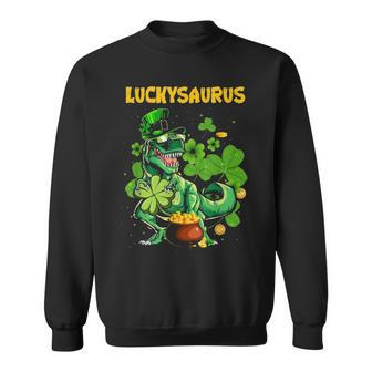 Luckysaurus Irish Leprechaun Dinosaur T Rex St Patricks Day Sweatshirt - Seseable
