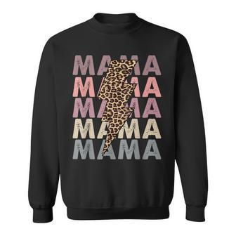 Mama Lightning Bolt Leopard Cheetah Mama Mini Matching Men Women Sweatshirt Graphic Print Unisex - Thegiftio UK