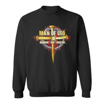 Man Of God Husband Dad Papa Lion Cross Jesus Christian Sweatshirt - Seseable