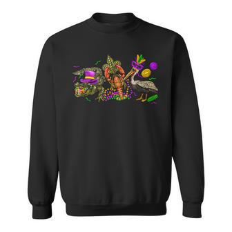 Mardi Gras Abc Alligator Brown Pelican Crawfish Louisiana Sweatshirt - Seseable