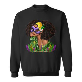 Mardi Gras Black Woman Curly Hair Wink Eye Mask Funny Gift Sweatshirt - Seseable