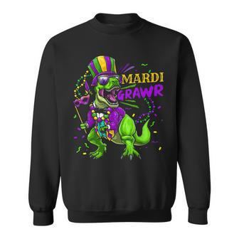 Mardi Gras Dabbing T Rex Dinosaur Mardi Grawr Bead Costume V2 Sweatshirt - Thegiftio UK
