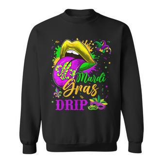 Mardi Gras Dripping Lips Funny Mardi Gras Drip Colors V2 Sweatshirt - Seseable