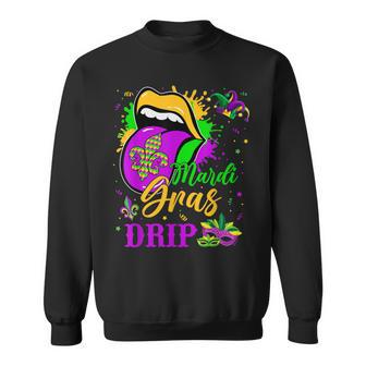 Mardi Gras Dripping Lips Funny Mardi Gras Drip Colors V3 Sweatshirt - Seseable