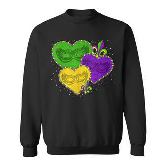 Mardi Gras Heart Fleur-De-Lys Symbol Funny Mardi Gras Sweatshirt - Seseable