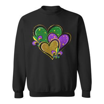 Mardi Gras Heart Glitter Print Fleur-De-Lis Symbol Funny Sweatshirt | Mazezy